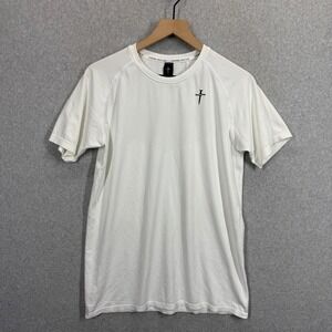 Three Nails Mens Cross Logo Active Performance T-Shirt White Small Raglan Mesh